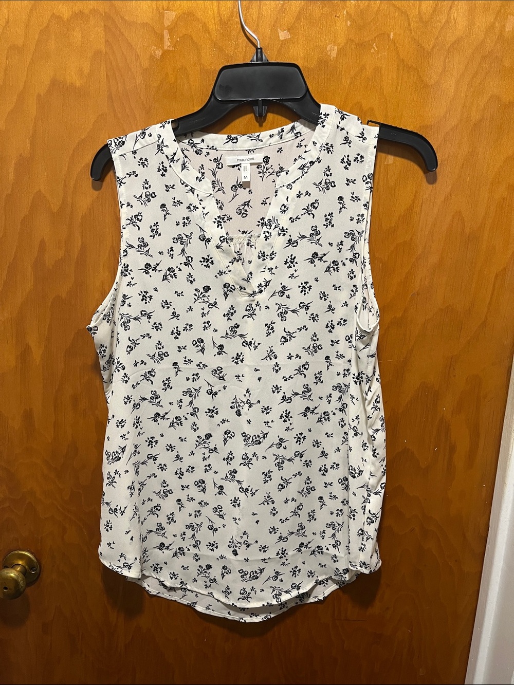 Maurices White Sleeveless V-Neck Tank with Navy Floral Pattern